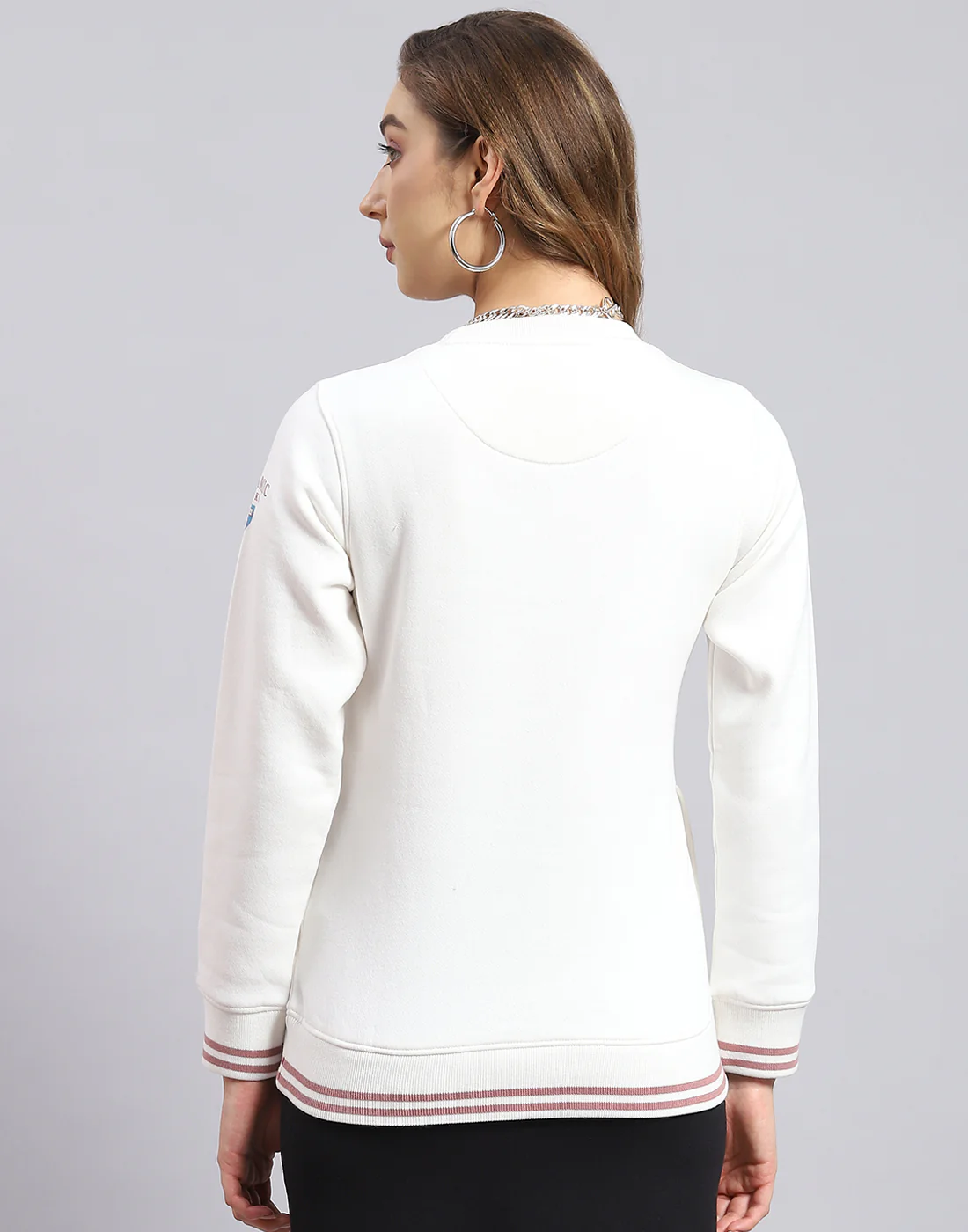 Women White Printed Round Neck Full Sleeve Sweatshirt - Image 5
