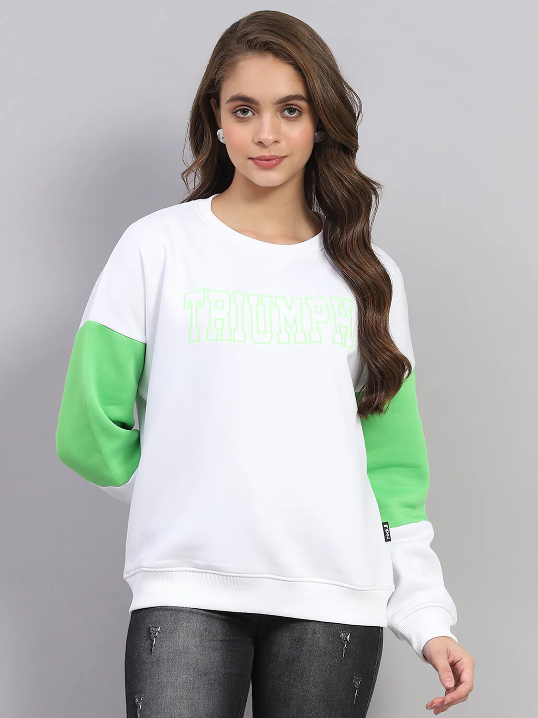 Rock.it Women White Printed Round Neck Full Sleeve Sweatshirt - Image 2