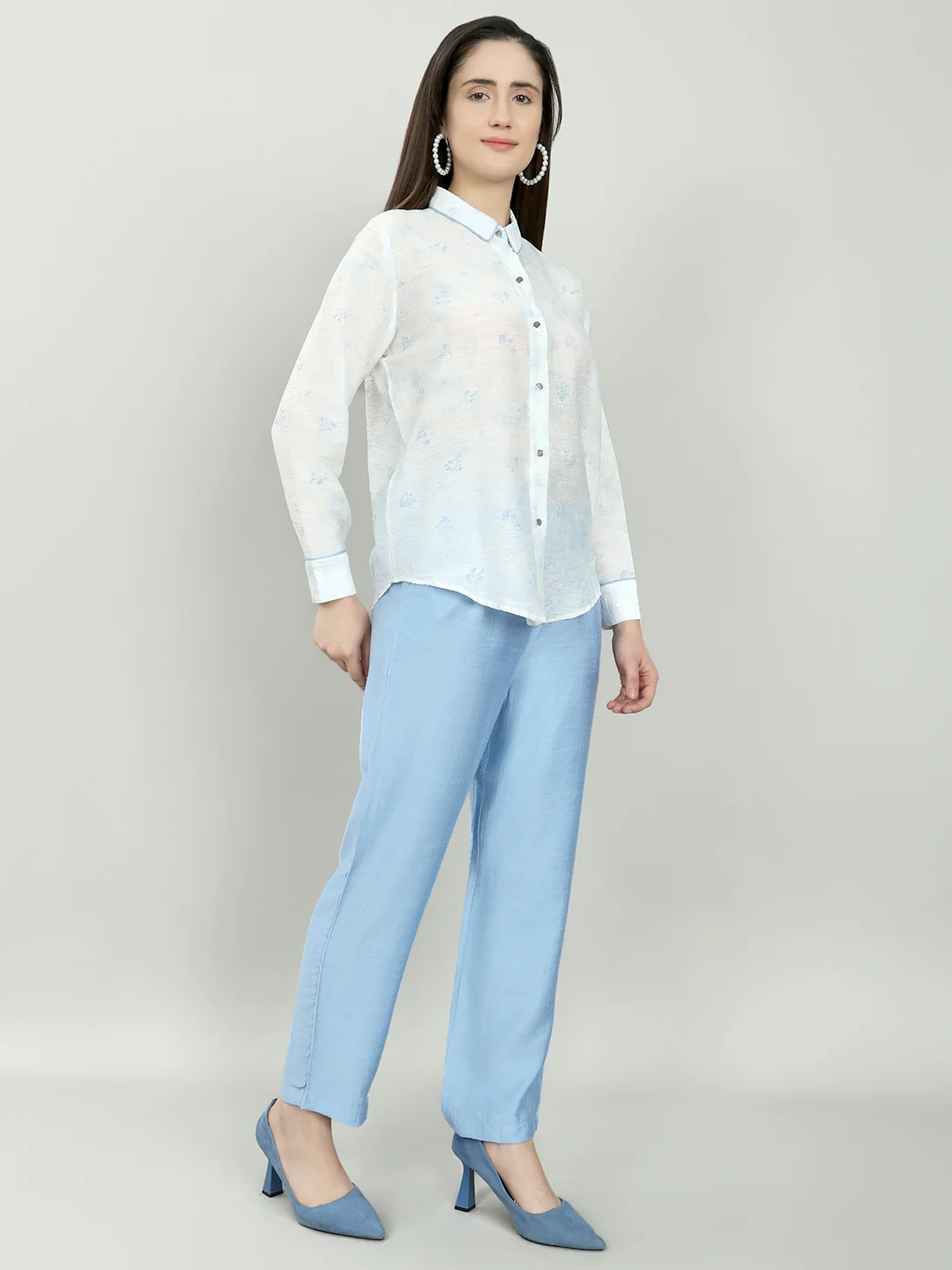 Women White Printed Round Neck Half Sleeve Cords Set - Image 3