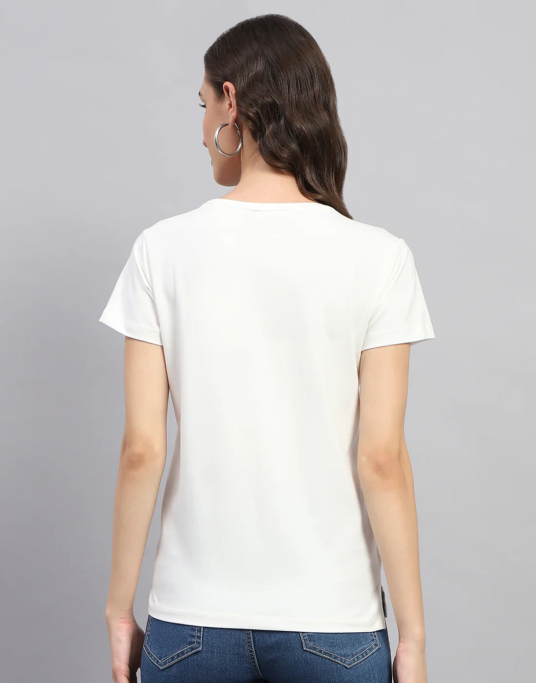 Women White Printed Round Neck Half Sleeve Top - Image 5