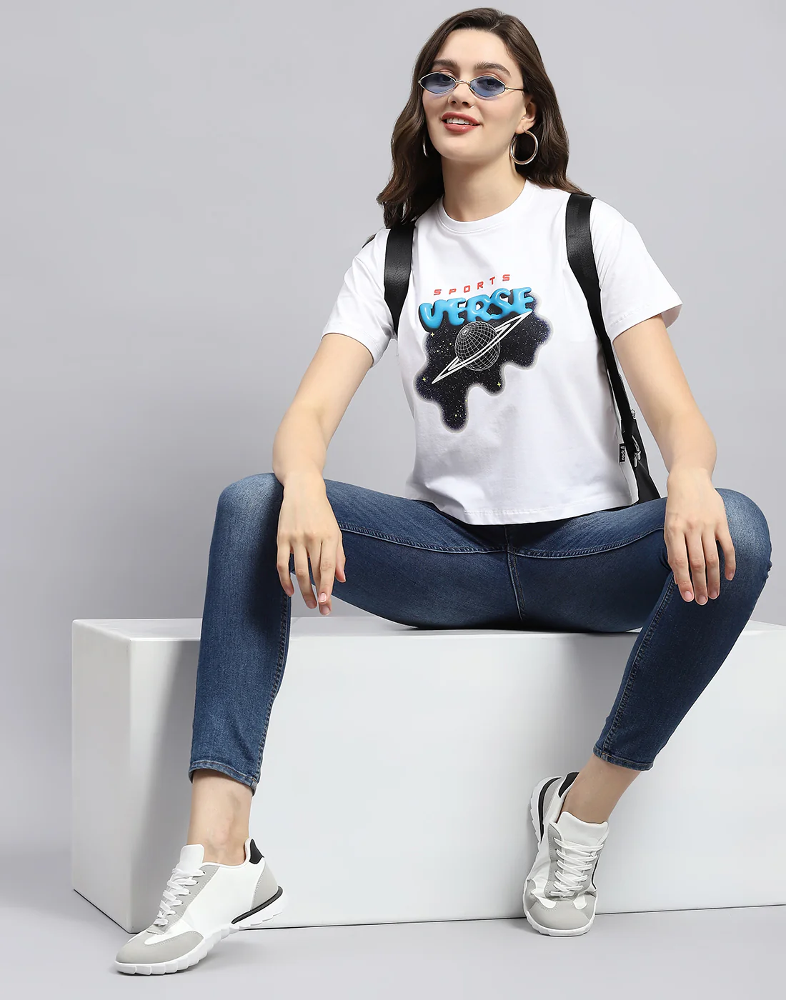 Rock.it Women White Printed Round Neck Half Sleeve Top - Image 2