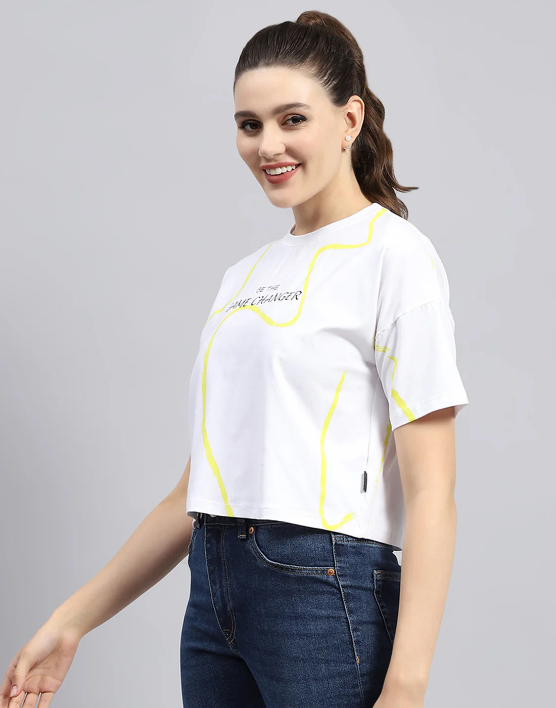 Rock.it Women White Printed Round Neck Half Sleeve Top - Image 3