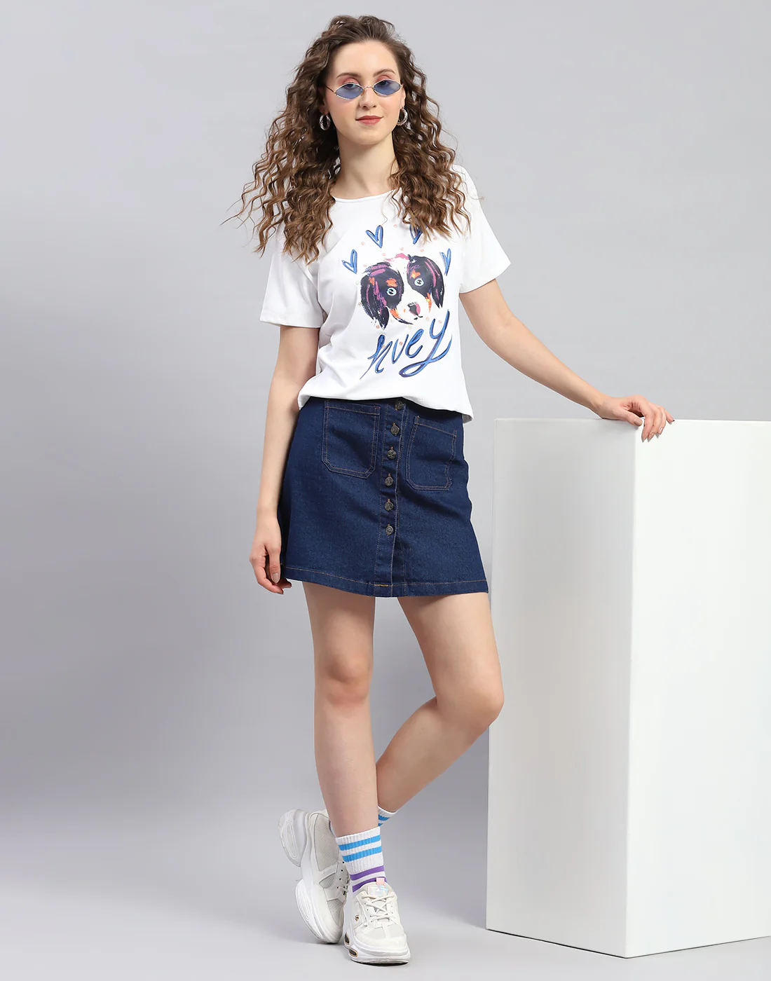 Women White Printed Round Neck Half Sleeve Top - Image 2