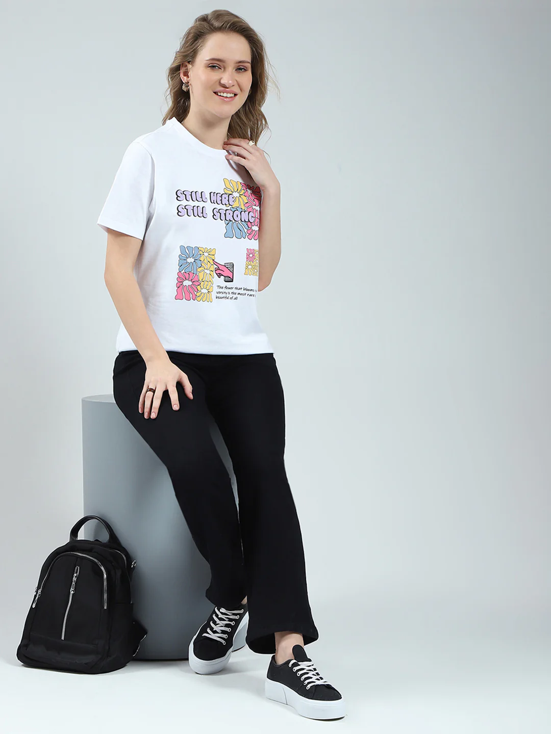 Rock.it Women White Printed Round Neck Half Sleeve Top - Image 2