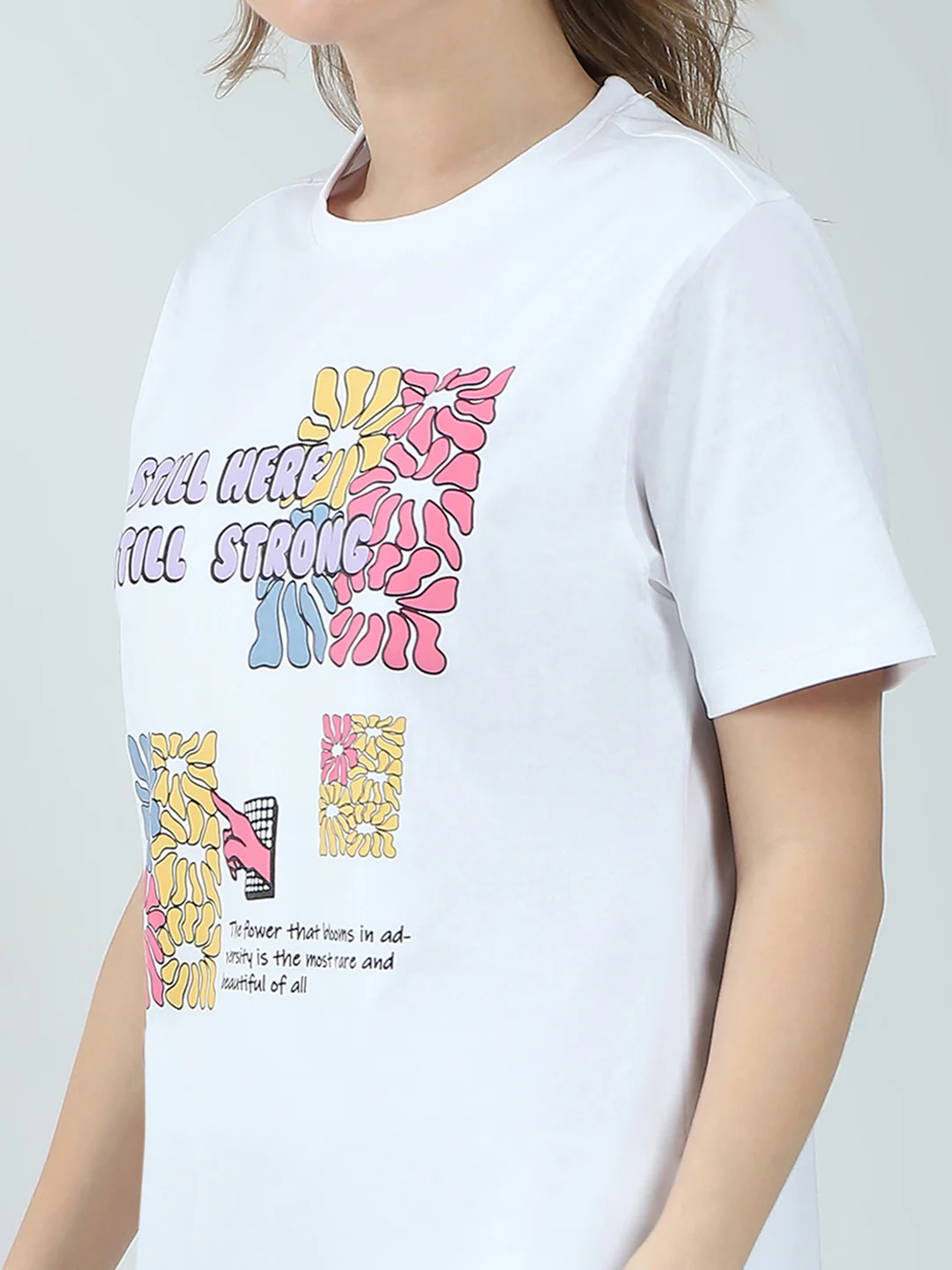 Rock.it Women White Printed Round Neck Half Sleeve Top - Image 7