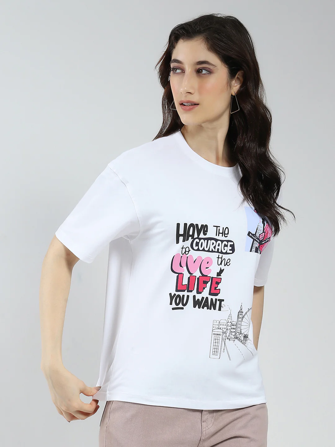 Rock.it Women White Printed Round Neck Half Sleeve Top - Image 5