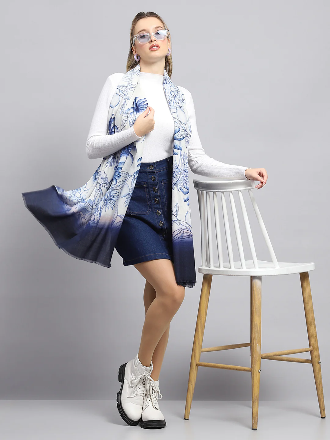 Women White Printed Stole - Image 2