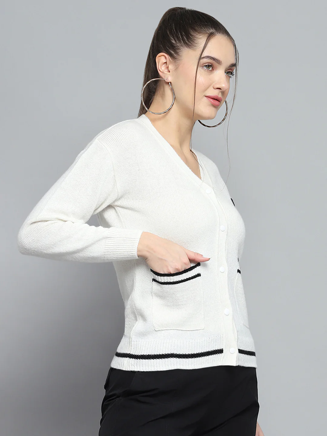 Rock.it Women White Printed V Neck Full Sleeve Pullover - Image 4