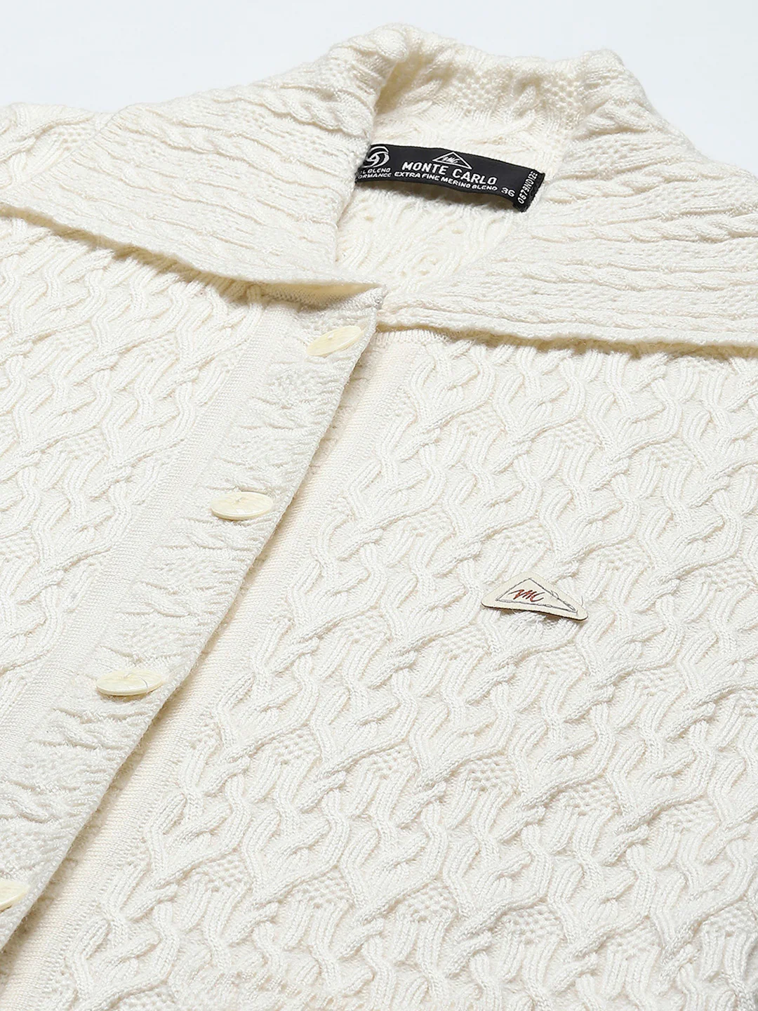 Women White Self Design Collar Full Sleeve Cardigan - Image 7