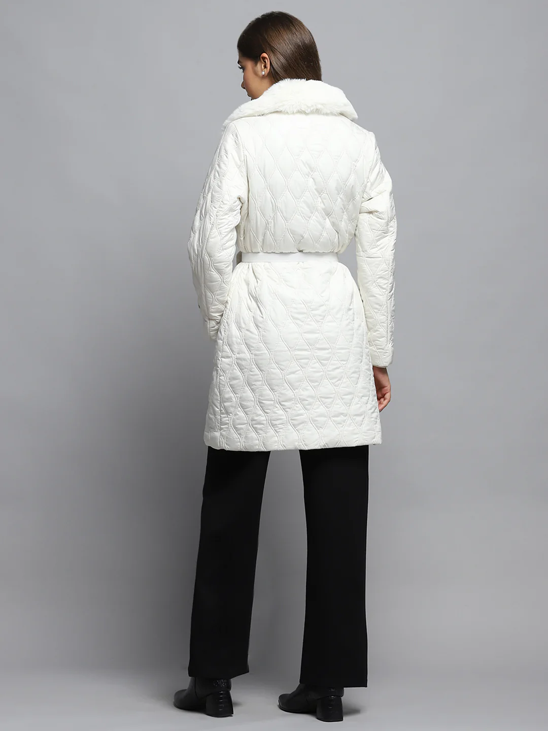 Women White Self Design Collar Full Sleeve Jacket - Image 5