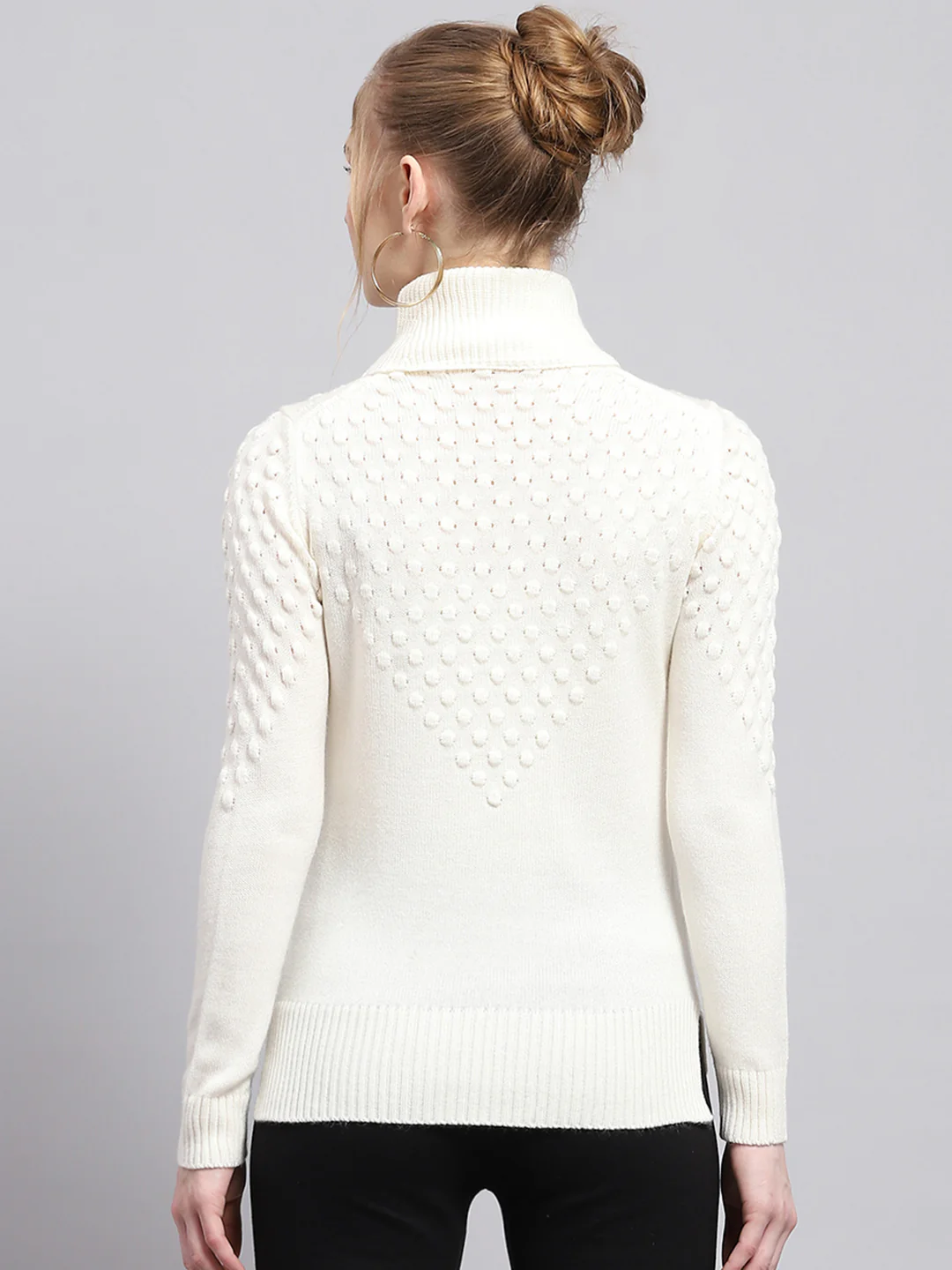 Women White Self Design High Neck Full Sleeve Winter Tops - Image 5