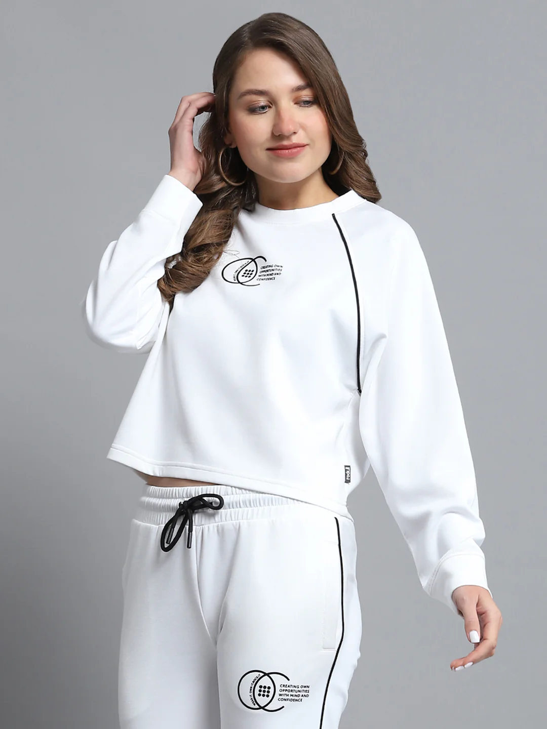 Rock.it Women White Self Design Round Neck Full Sleeve Sweatshirt - Image 3