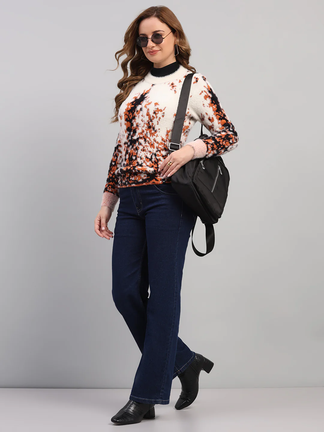 Women White Self Design Round Neck Full Sleeve Winter Top - Image 2