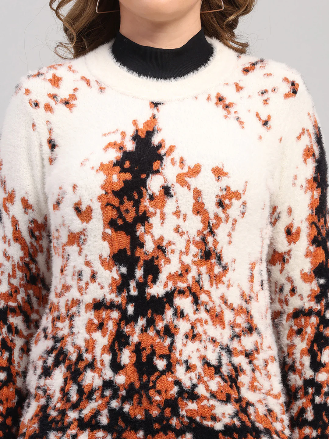 Women White Self Design Round Neck Full Sleeve Winter Top - Image 7