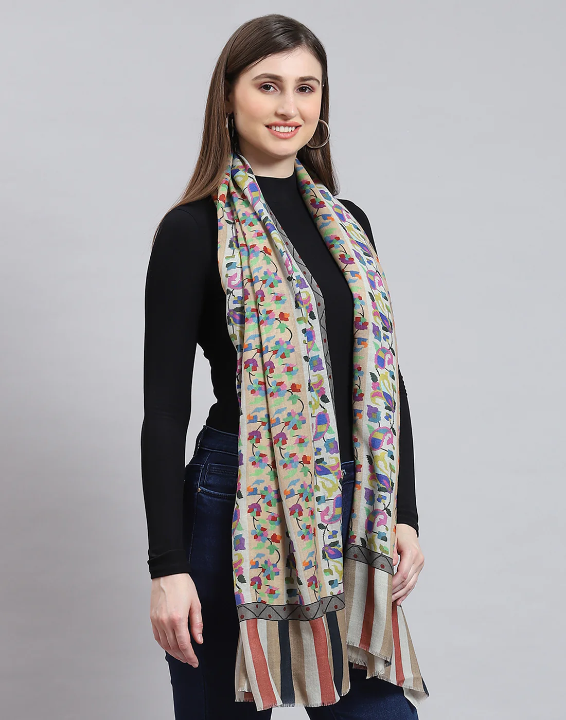Women White Self Design Shawl - Image 5