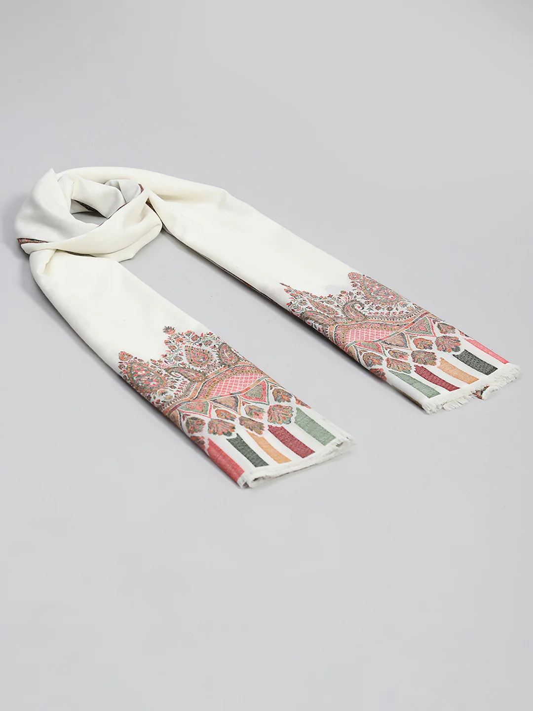 Women White Self Design Shawl - Image 2