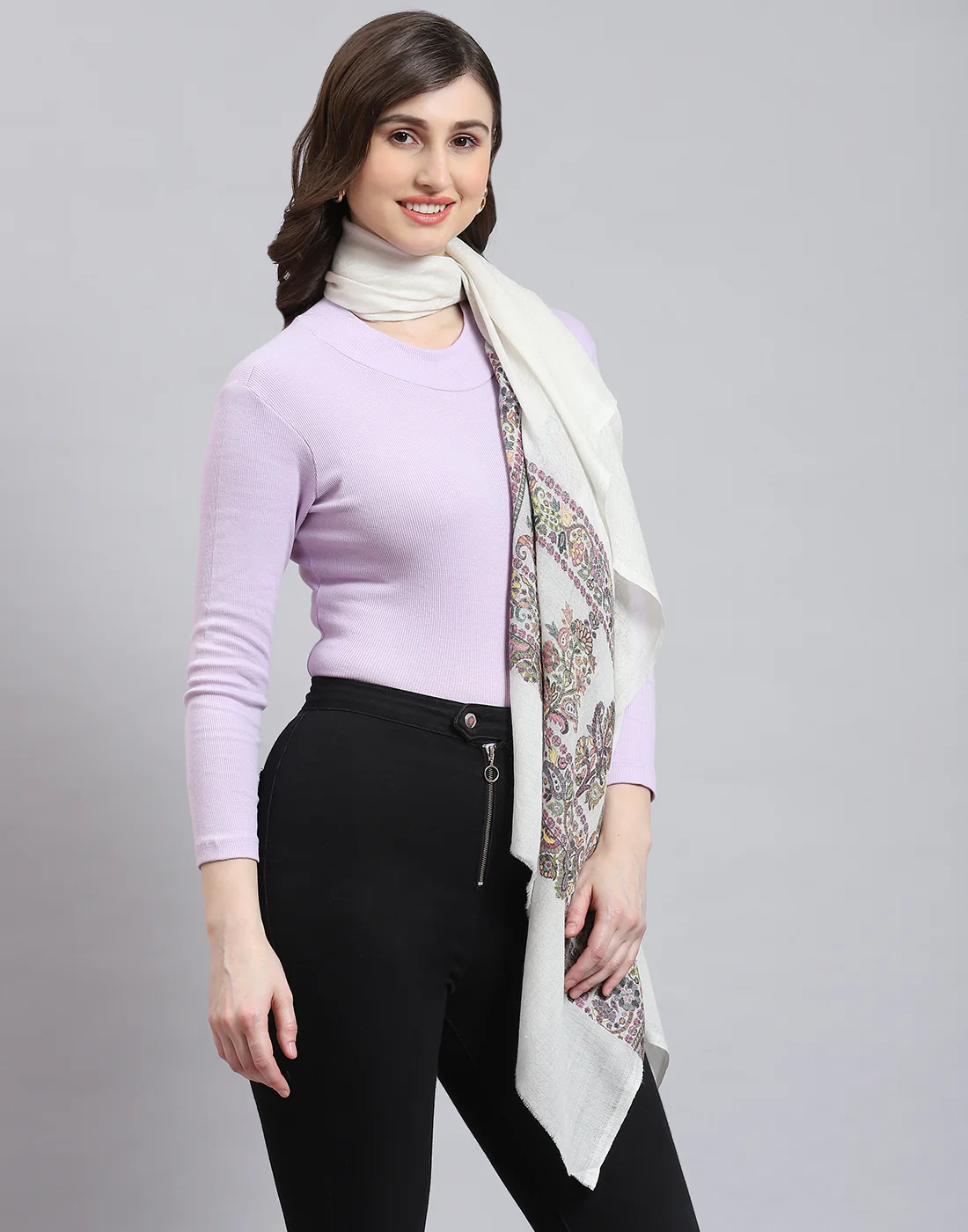 Women White Self Design Stole - Image 5