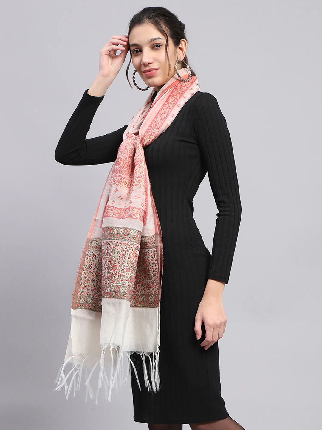 Women White Self Design Stole - Image 4