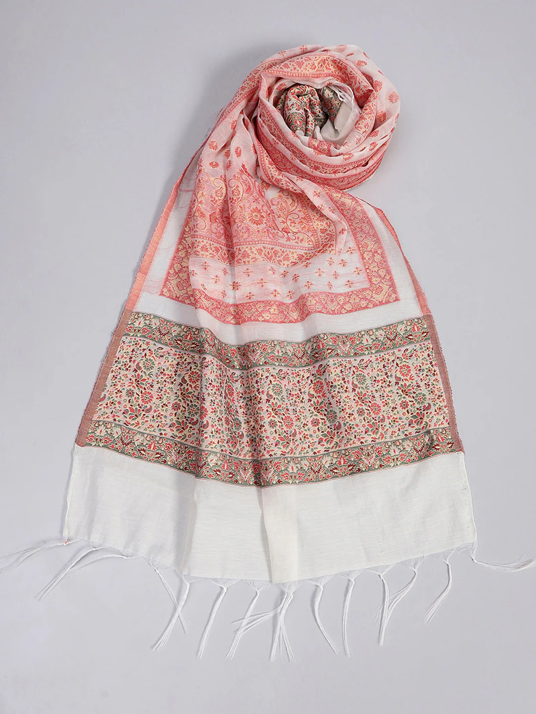 Women White Self Design Stole - Image 6
