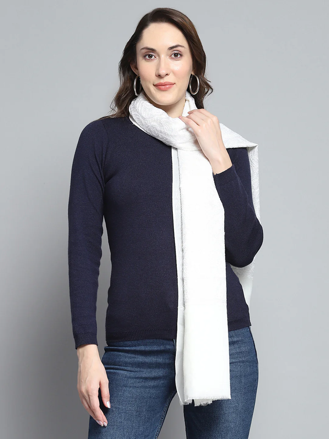 Women White Self Design Stole - Image 5
