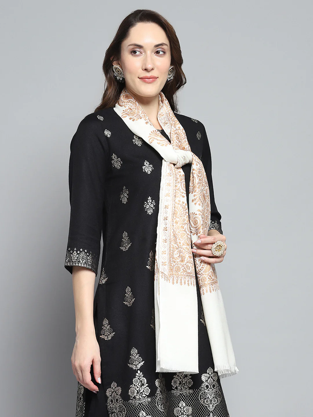 Women White Self Design Stole - Image 4