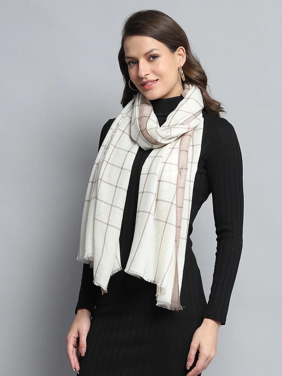 Women White Self Design Stole - Image 4