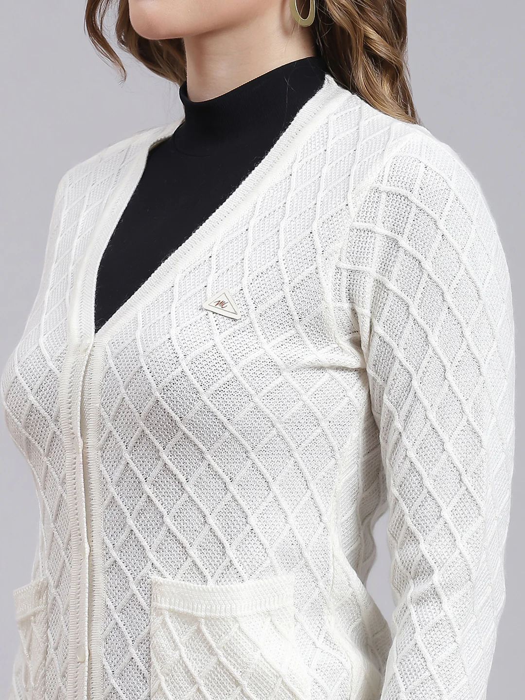 Women White Self Design Wool blend Cardigan - Image 6