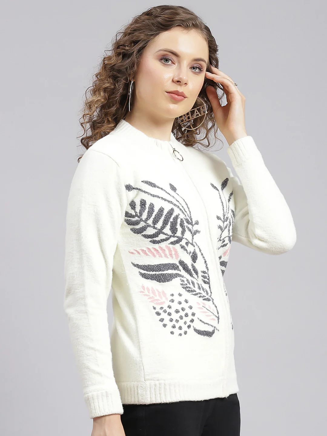 Women White Self Design Wool blend Cardigan - Image 4