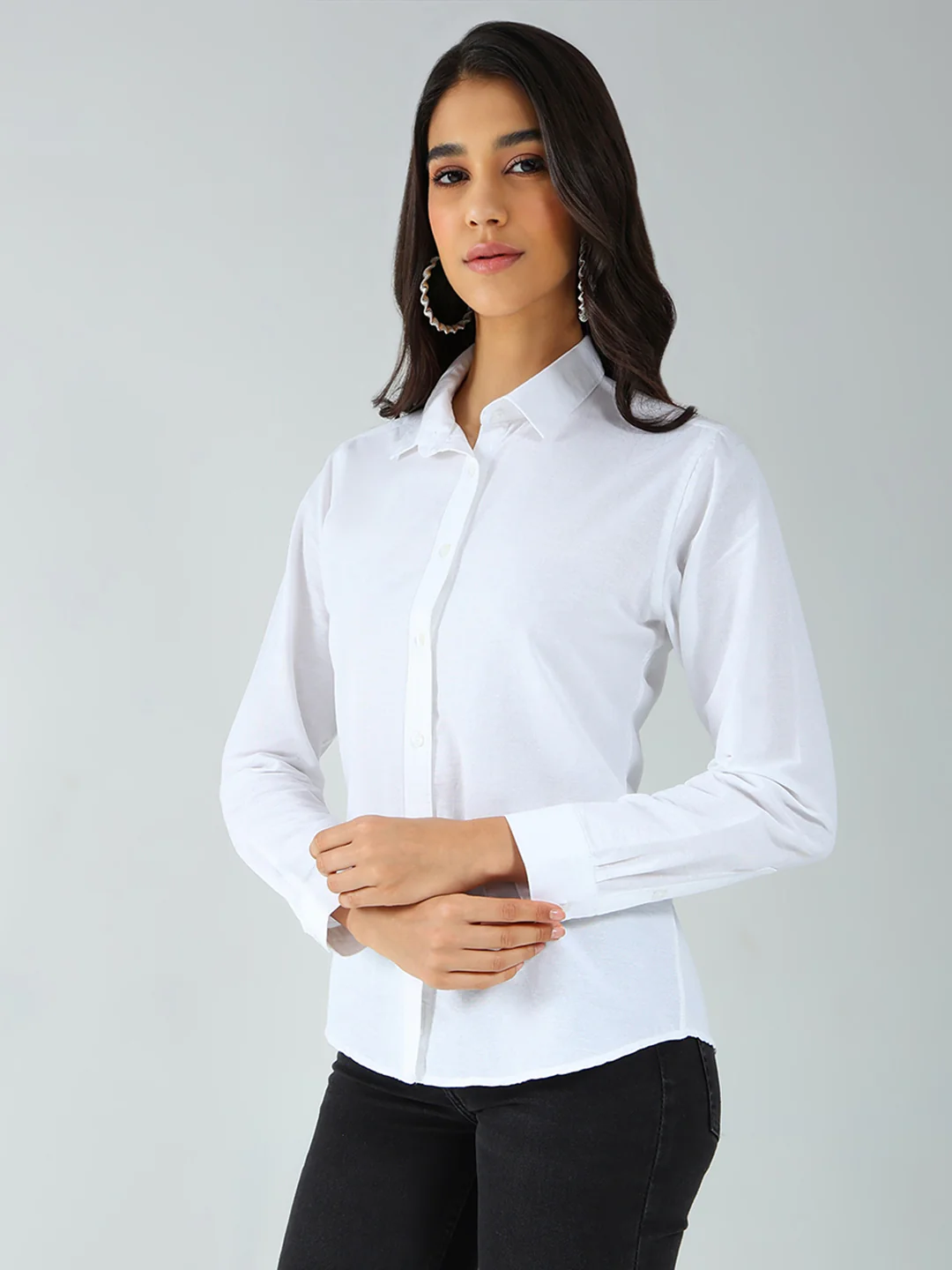 Rock.it Women White Solid Collar Full Sleeve Shirt - Image 3