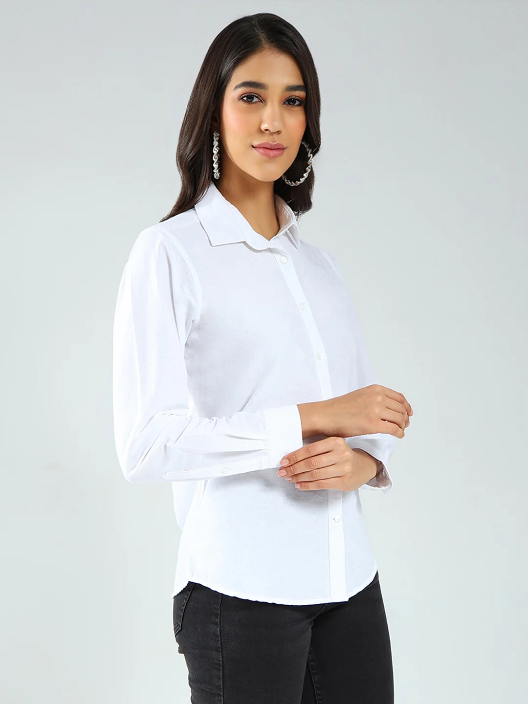 Rock.it Women White Solid Collar Full Sleeve Shirt - Image 4