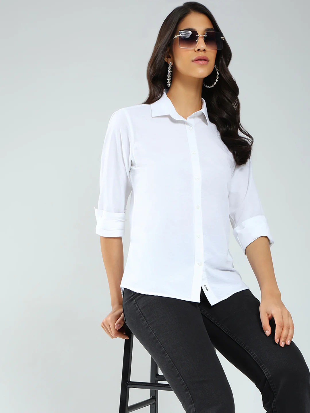 Rock.it Women White Solid Collar Full Sleeve Shirt - Image 6
