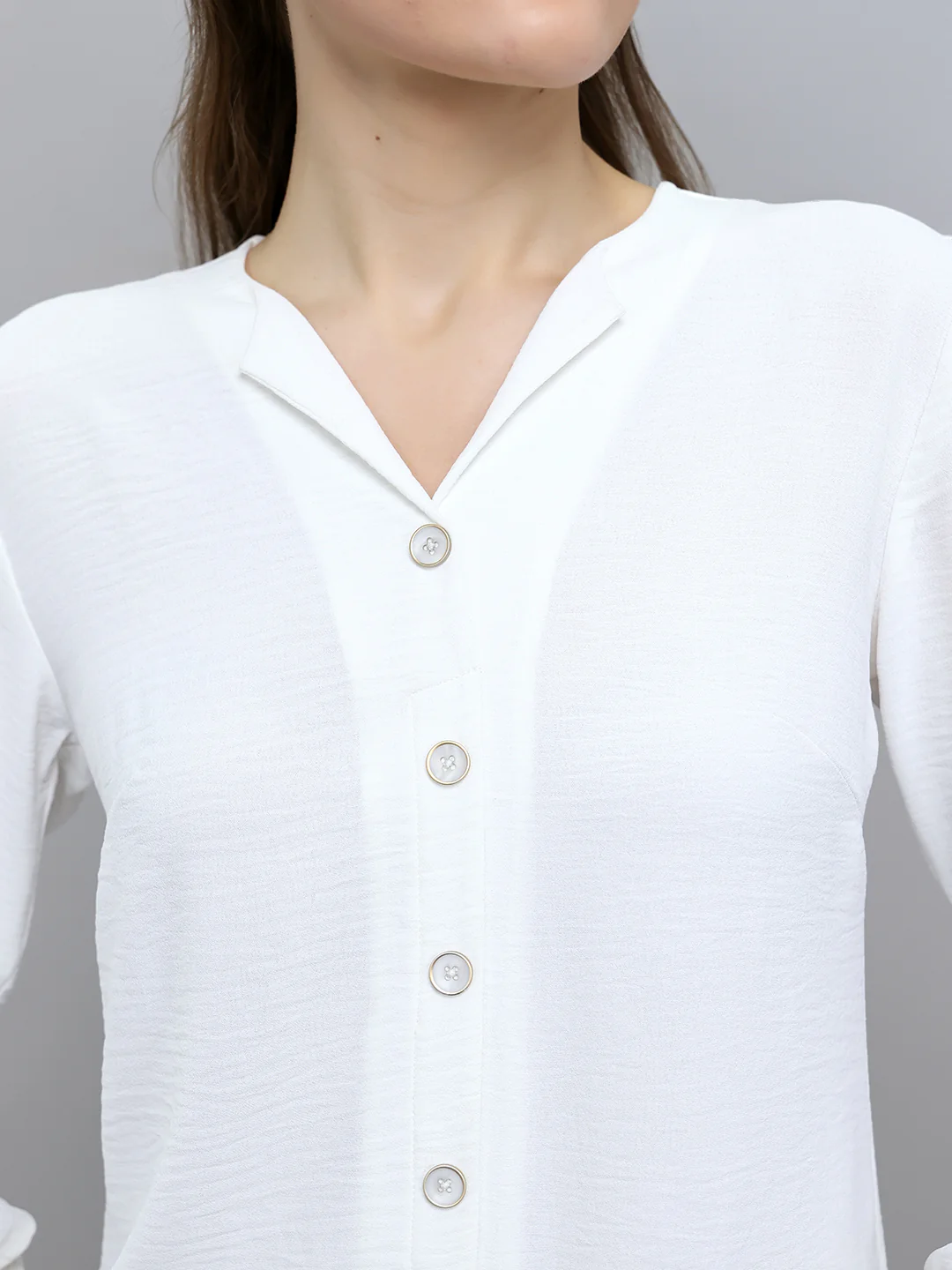 Women White Solid Fashion Neck 3/4th Sleeve Top - Image 4