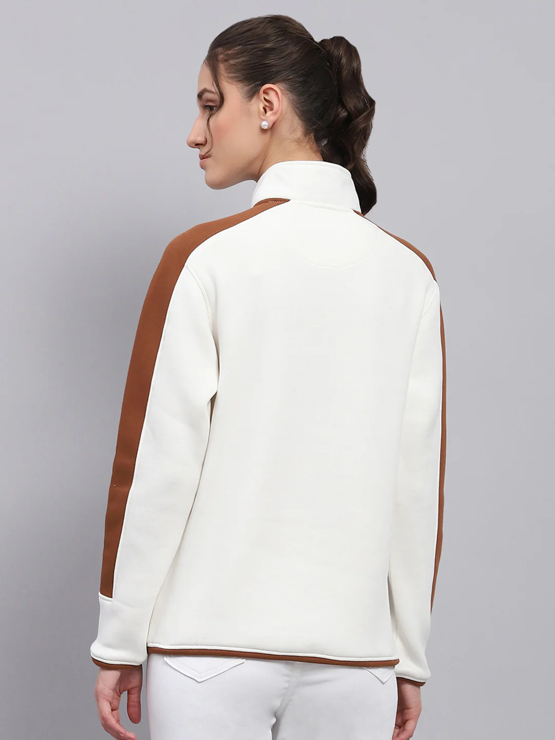 Rock.it Women White Solid Mock Neck Full Sleeve Sweatshirt - Image 5