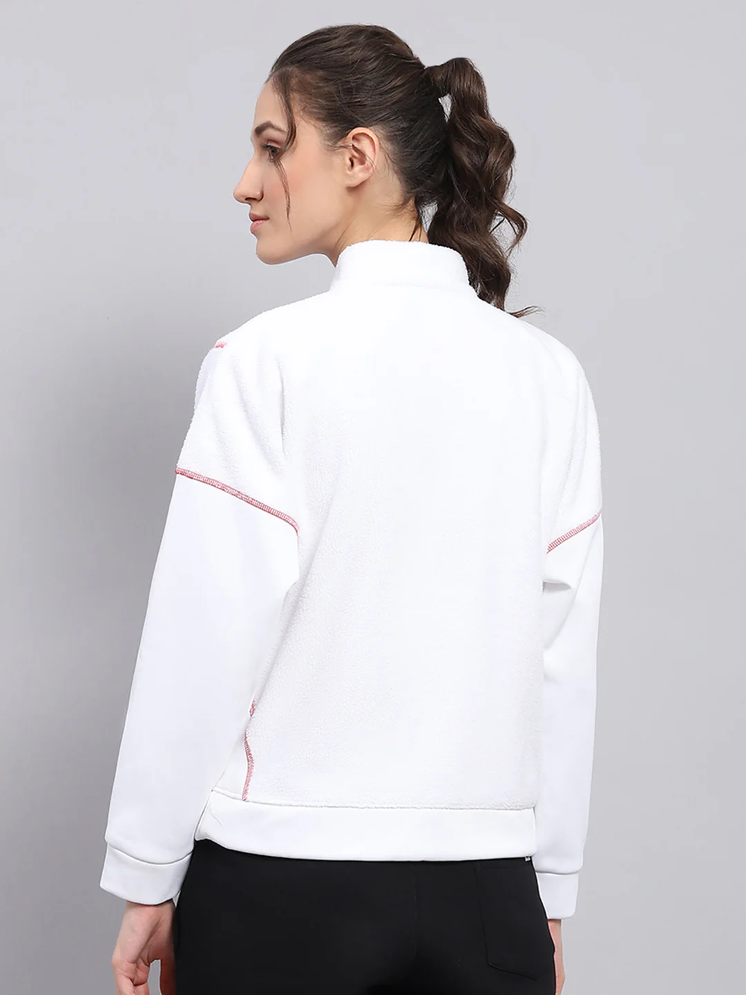 Rock.it Women White Solid Mock Neck Full Sleeve Sweatshirt - Image 5