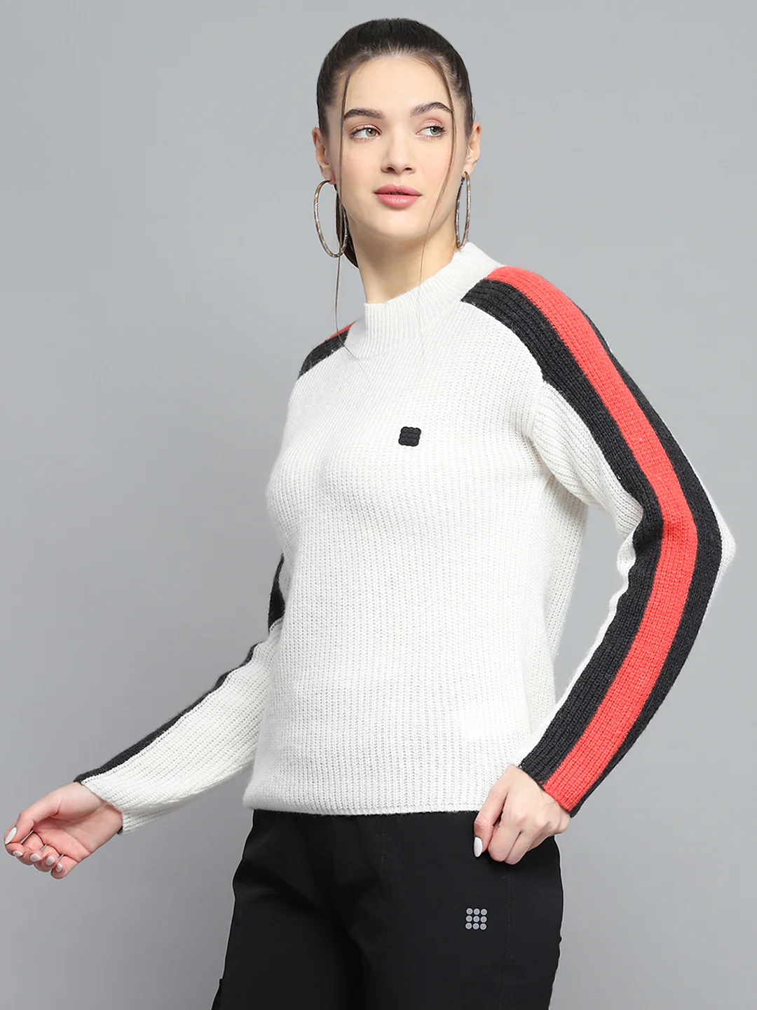Rock.it Women White Solid Round Neck Full Sleeve Pullover - Image 3