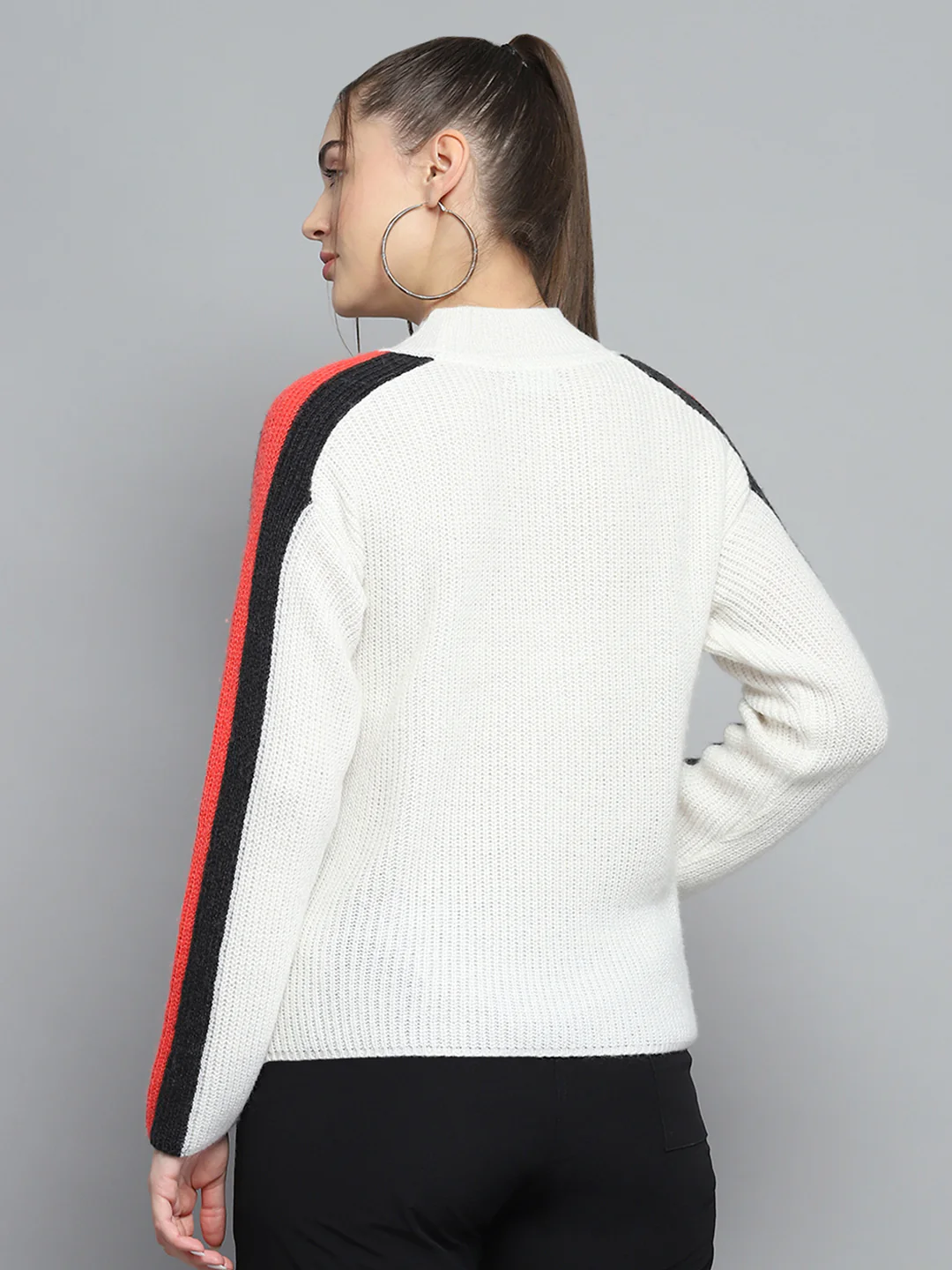 Rock.it Women White Solid Round Neck Full Sleeve Pullover - Image 5