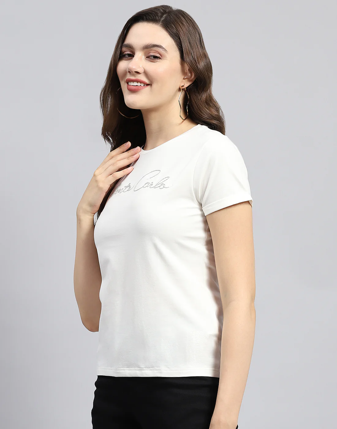 Women White Solid Round Neck Half Sleeve Top - Image 4