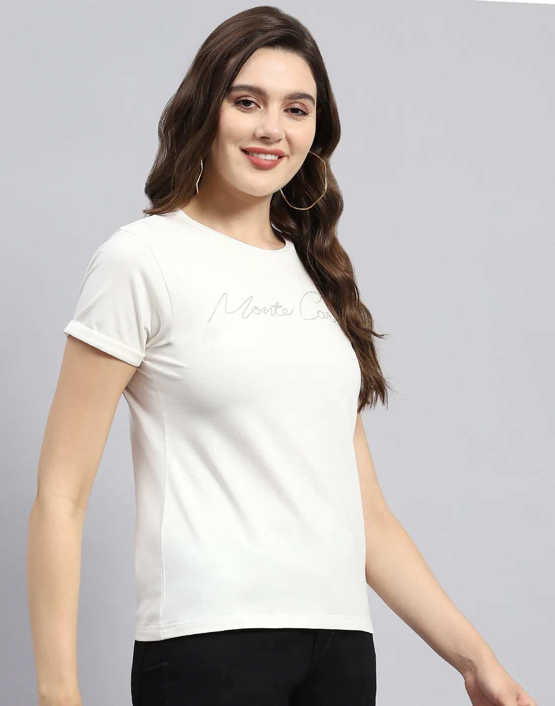 Women White Solid Round Neck Half Sleeve Top - Image 5