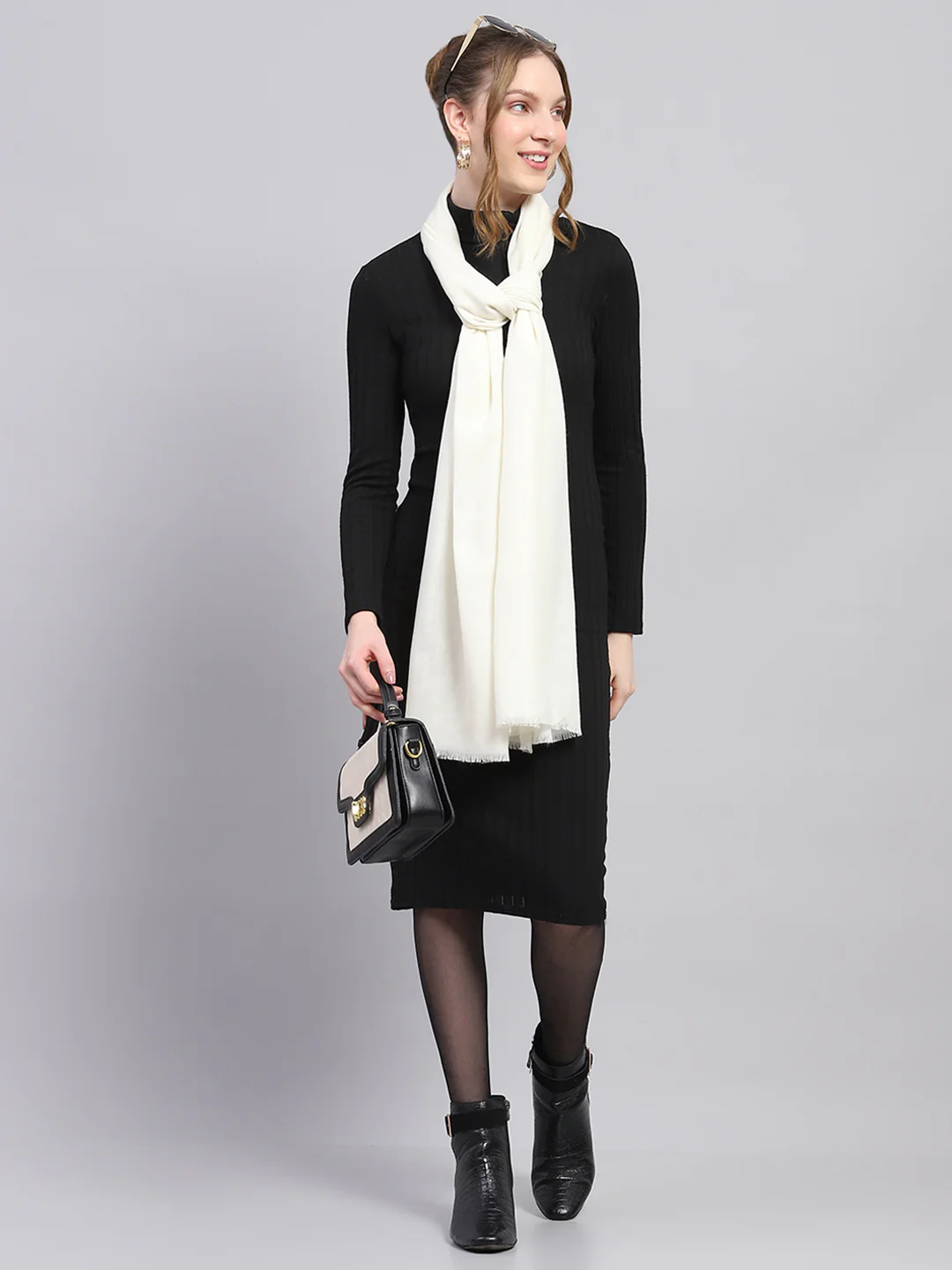 Women White Solid Stole - Image 2