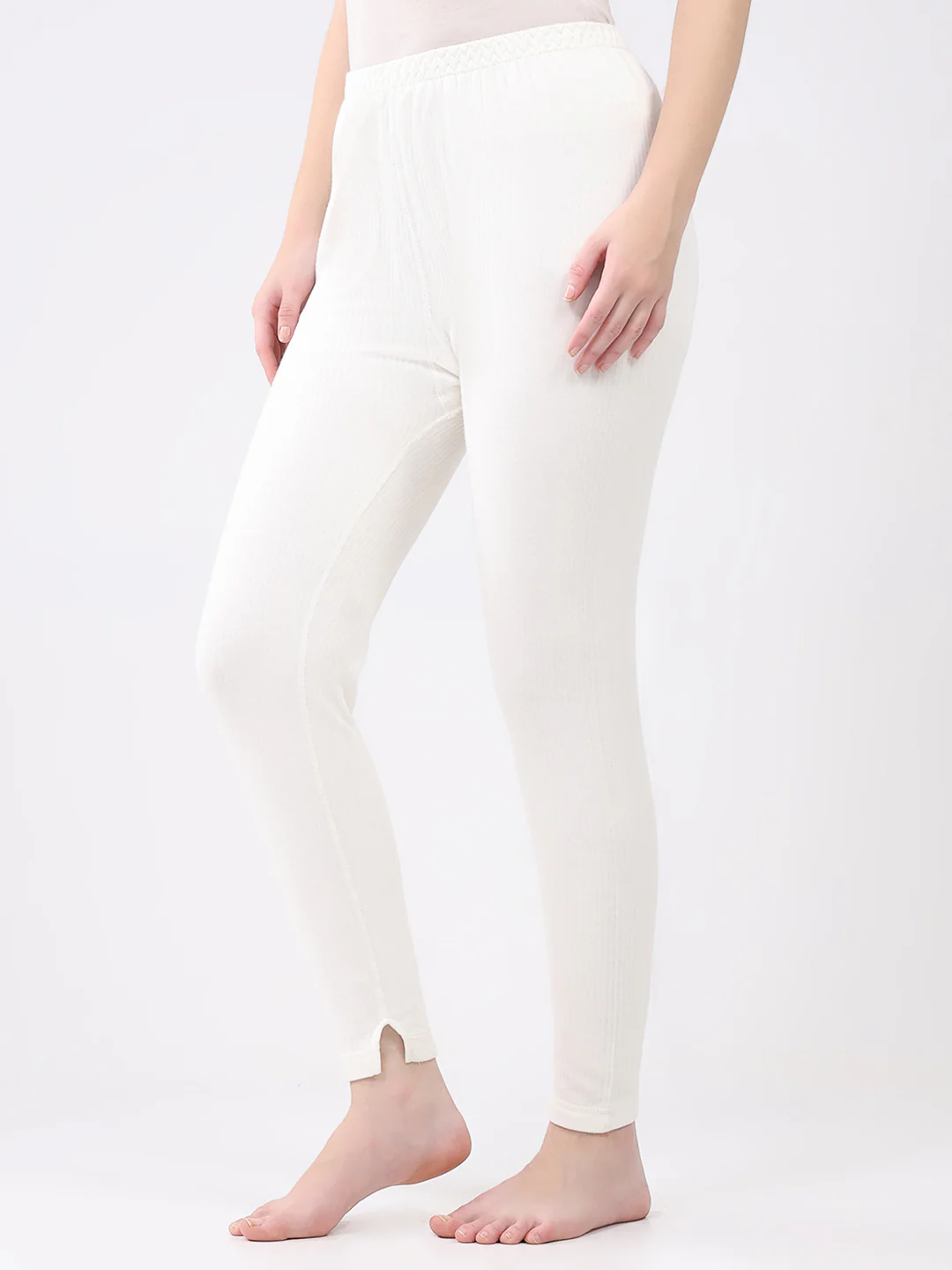 Women White Solid Thermal Lower - Image 3