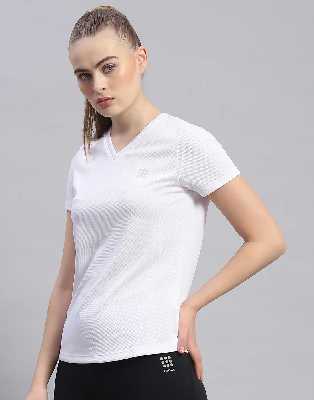 Rock.it Women White Solid V Neck Half Sleeve Top - Image 4