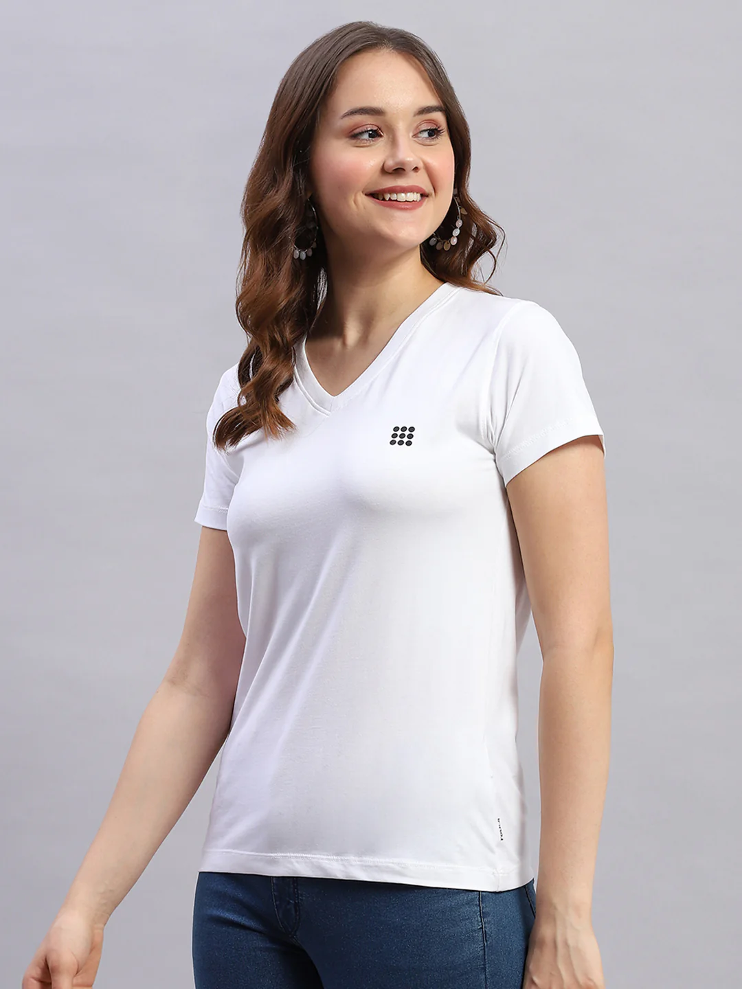 Rock.it Women White Solid V Neck Half Sleeve Top - Image 3
