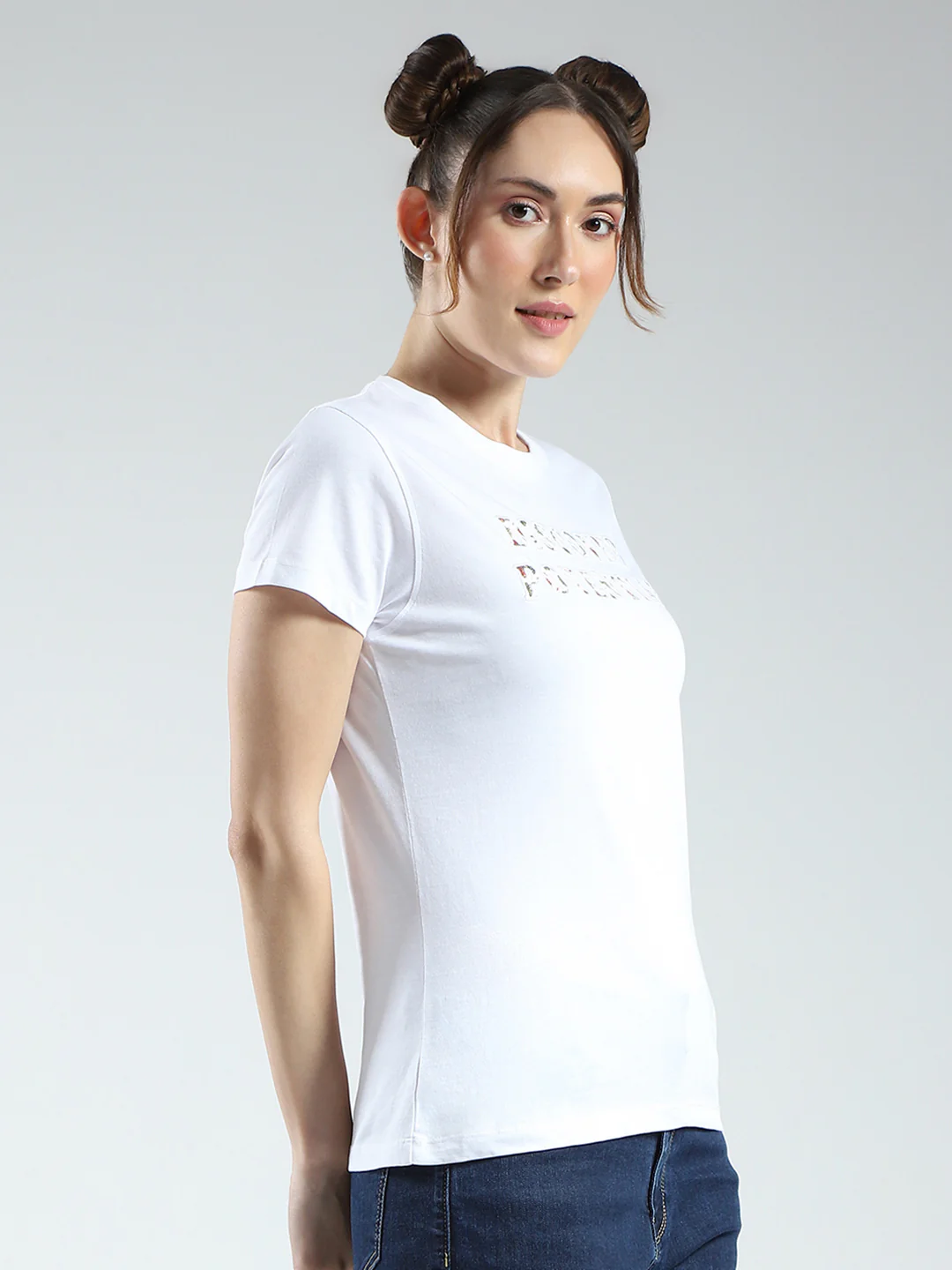 Rock.it Women White Solid Round Neck Half Sleeve Top - Image 4