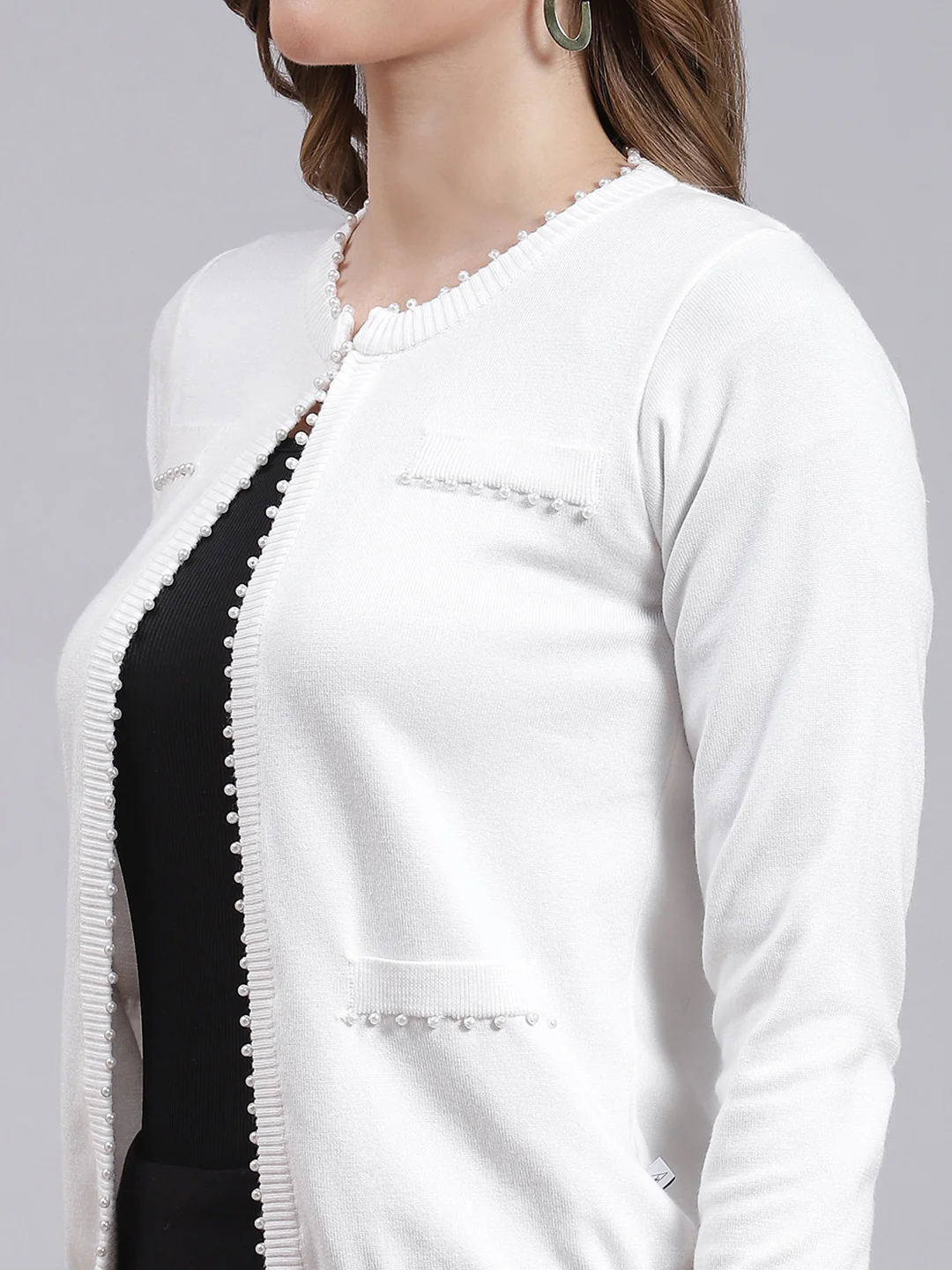 Women White Solid Wool blend Cardigan - Image 6