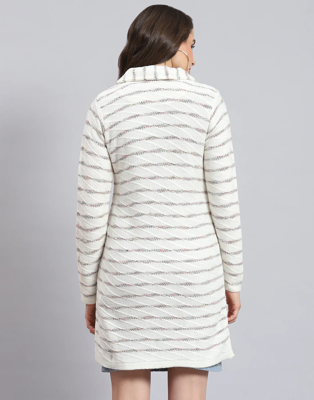 Women White Stripe Collar Full Sleeve Cardigan - Image 6