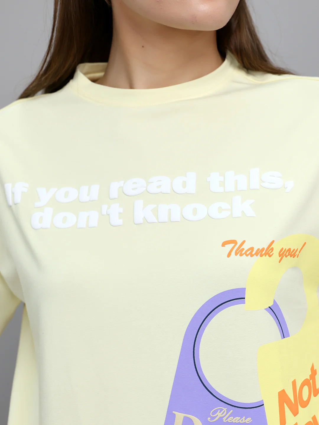 Women Yellow 3D Typography Printed Round Neck Half Sleeve Top - Image 5