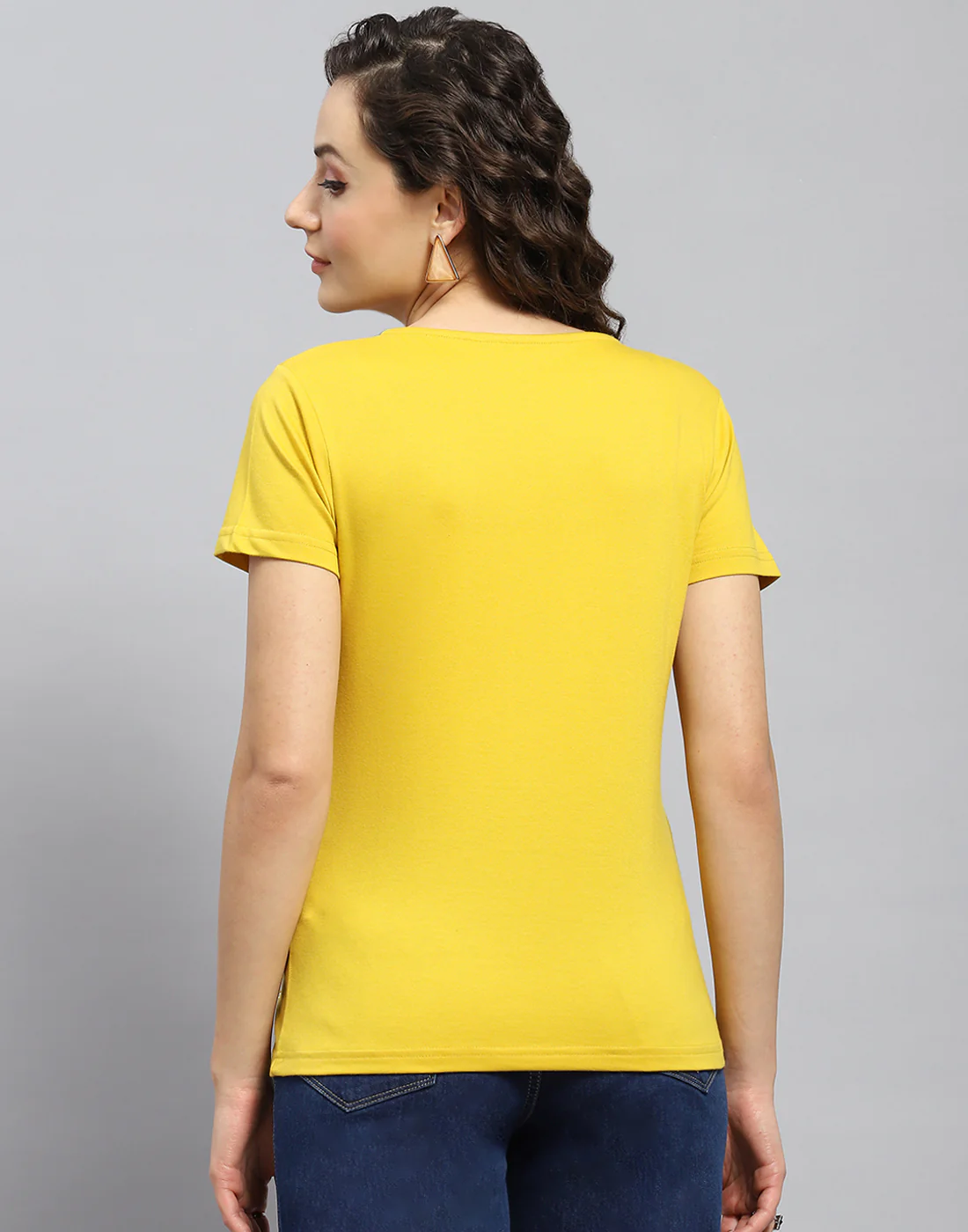 Women Yellow Embellished Round Neck Half Sleeve Top - Image 5