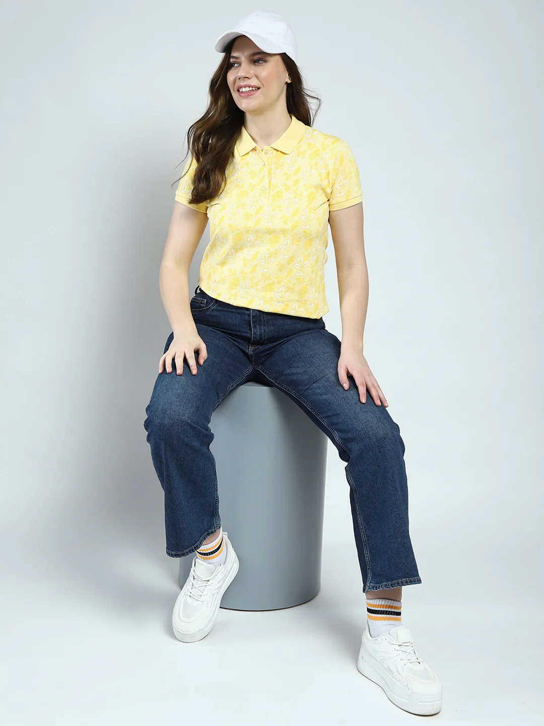 Women Yellow Printed Collar Half Sleeve T-Shirt - Image 2