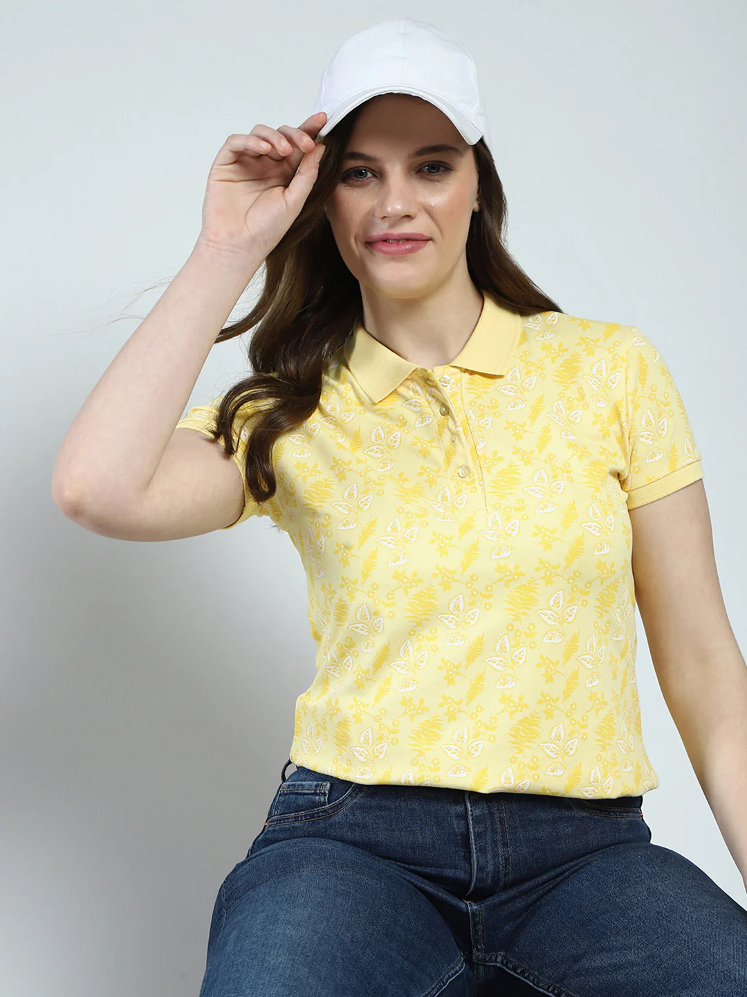 Women Yellow Printed Collar Half Sleeve T-Shirt - Image 6