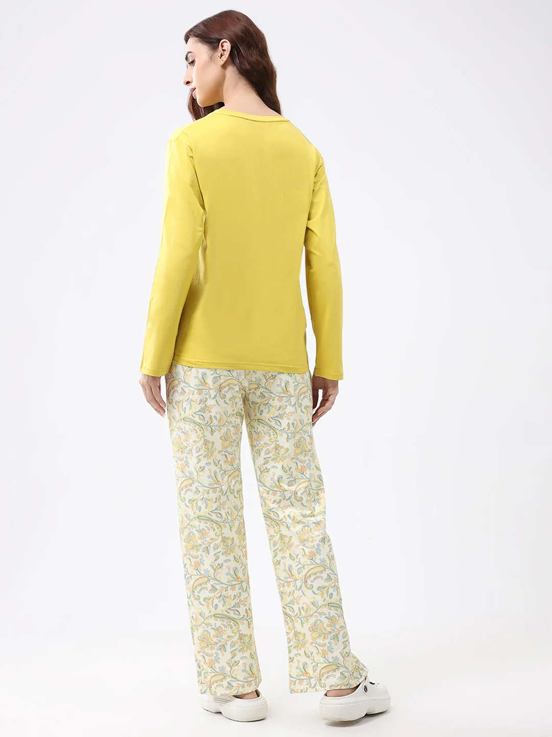 Women Yellow Printed Round Neck Full Sleeve Lower Set - Image 5
